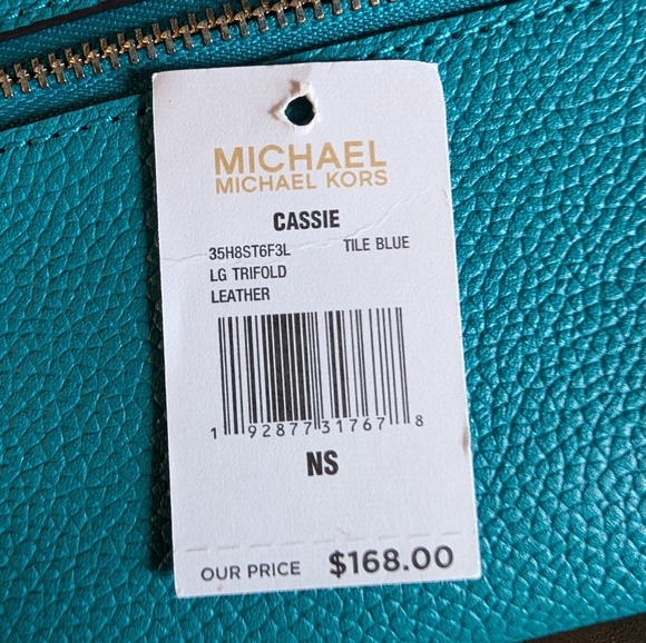 Michael Kors Cassie Trifold Tile Blue Wallet (New) - Picture 8 of 10